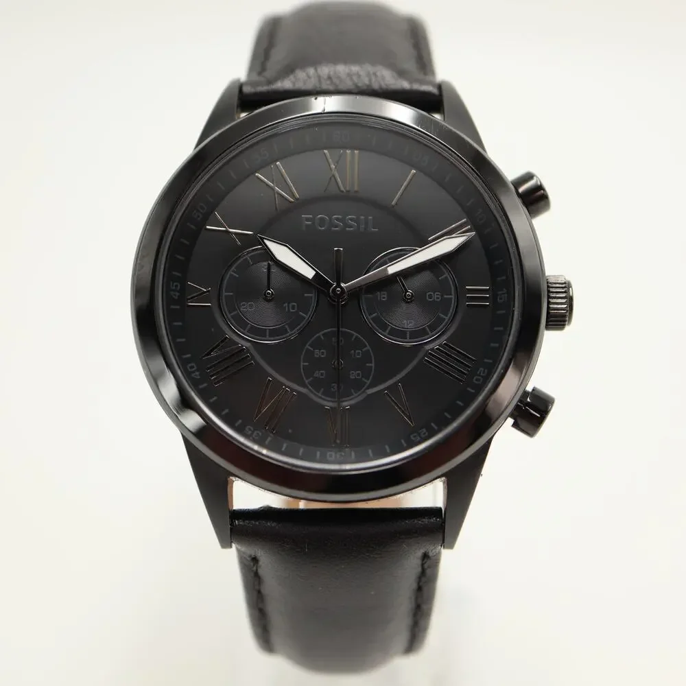Fossil Neutra Black Stealth 43mm Chronograph Watch Leather BQ1734 w New Battery